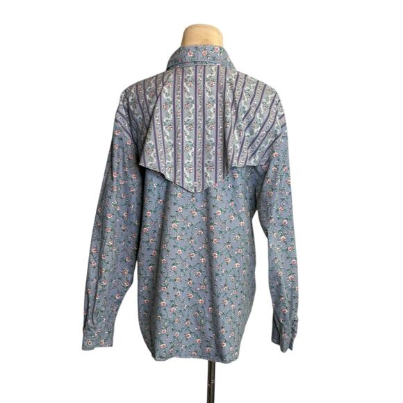 New Fashion blue pink floral long sleeves button shirt size Large - Picture 2 of 15